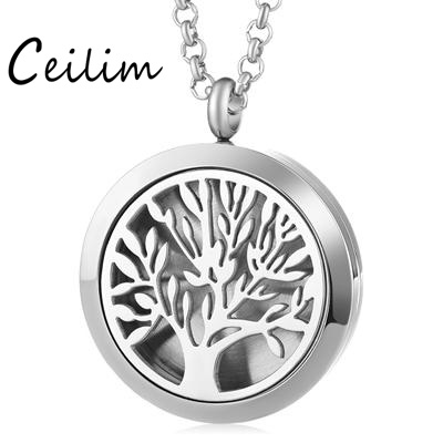 

316l stainless steel perfume aroma locket 30mm necklace magnetic tree of life lotus mom love charm perfume locket without felt pads