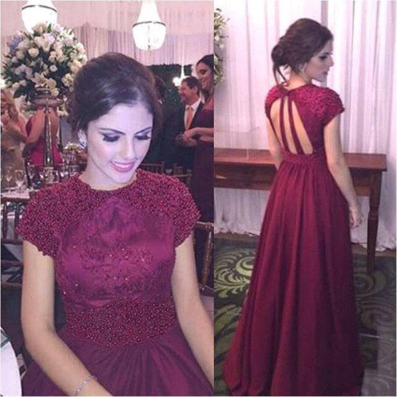 

Cap Sleeve Burgundy Chiffon A-Line Formal Evening Dresses O-Neck Lace Top with Pearls Gorgeous Long Evening Gowns Backless African Prom Gown, Light sky blue