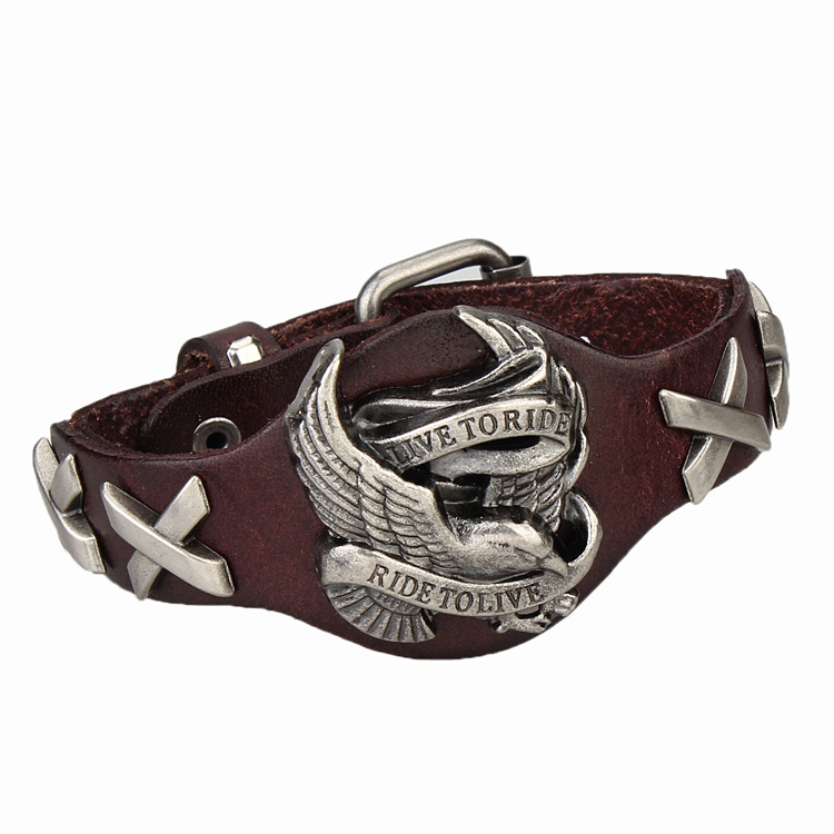 Retro Lederarmband Männer Punk Armband Handmade Brown Lederarmband HJ