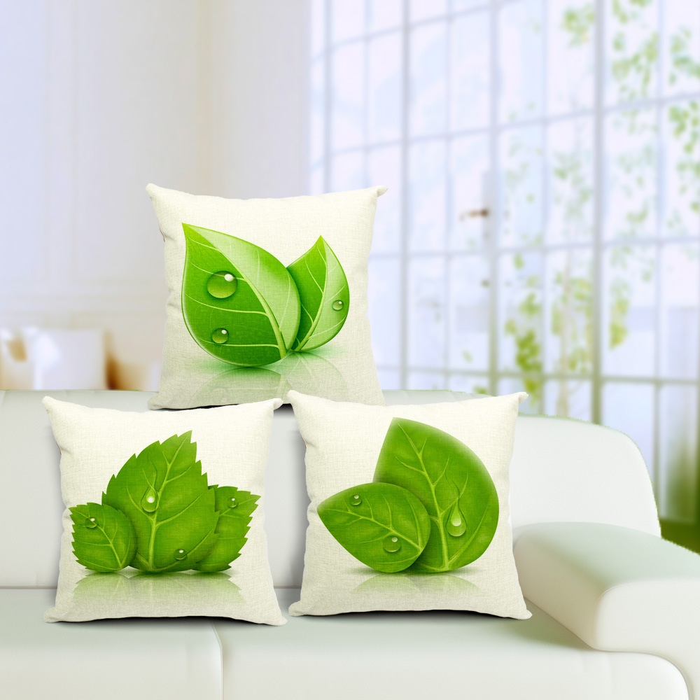 Summer Fresh Green Leaf Decorative Cushion Cover Cotton Linen Square Throw Pillow Cover 45x45CM Pillow Case Home Office Car Sofa Decor-image-395659913