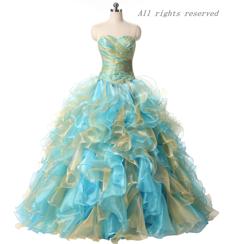 

2017 New Elegant Gold Blue Ball Gowns Quinceanera Dresses With Beads Crystals Lace Up Sweet 16 Dresses 15 Year Prom Gowns Stock 2-16 QS1040, Same as picture
