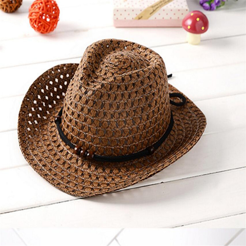 

Kids Cowboy Beaded Straw Sun Hat Beach Visor Cap Outdoor For Summer Free Shipping, Multi