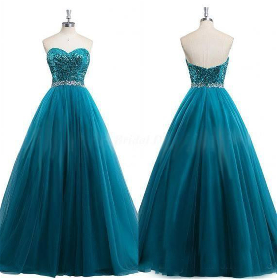 

Elegant Sequins Beaded Prom Gowns A Line Tulle Strapless Sweetheart Neck Teal Blue Floor Length Evening Gowns Formal, Gray