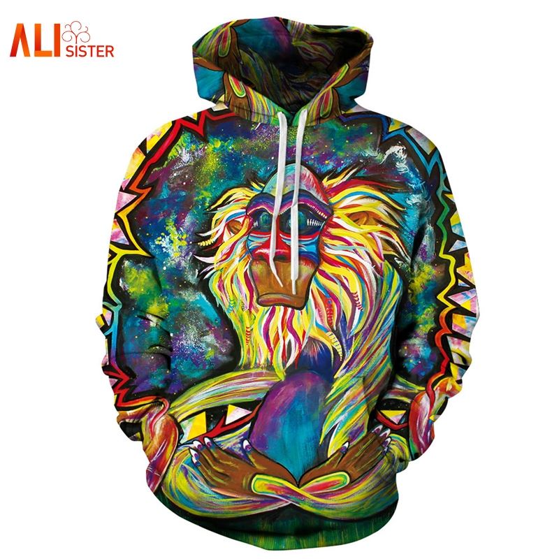 Alisister Harajuku Hoodie Hommes / Femmes 3D Sweatshirts Drôle Peinture Animal Imprimer Survêtements Survêtement Costumes Unisexe Pulls Tops 1731