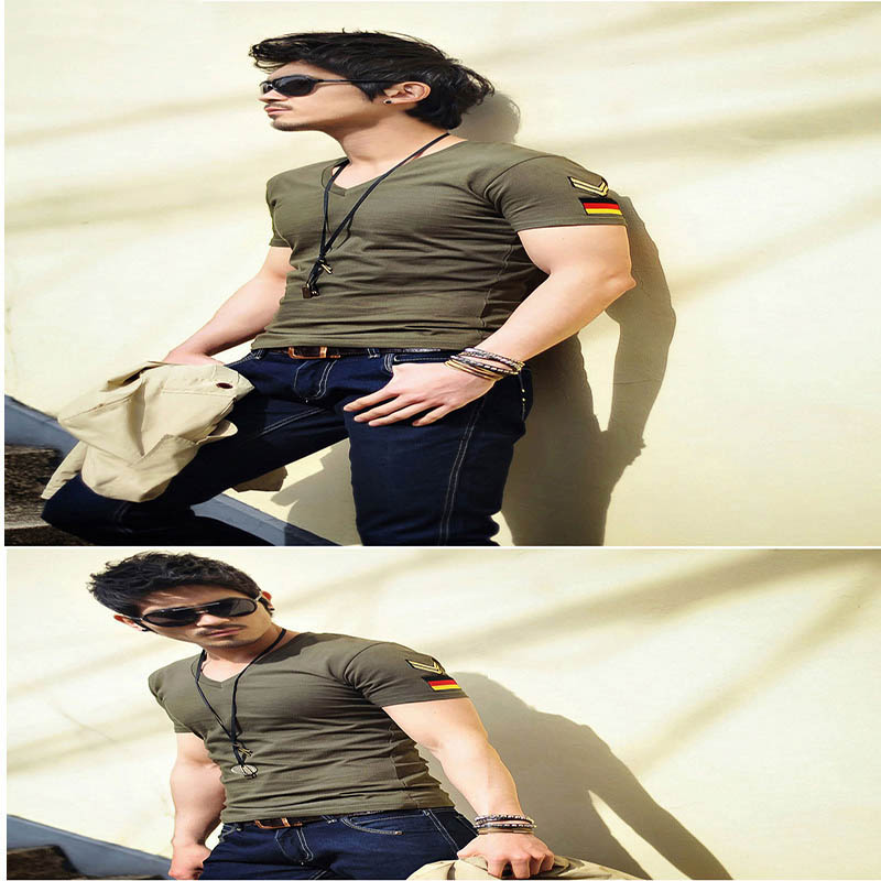 

army military slim fit air forceT-shirt, New Men's Casual V Neck T-Shirts Tee Shirts Slim Fit Tops Short Sleeve T Shirt, Khaki