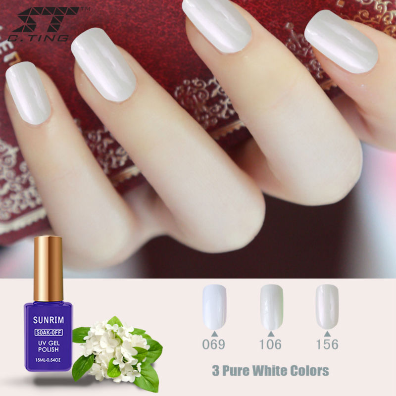 

Wholesale- Sunrim White gel nail polish for French Nail tips 15ml nude uv gel varnish long lasting soak off led/uv gel lacquer, 069