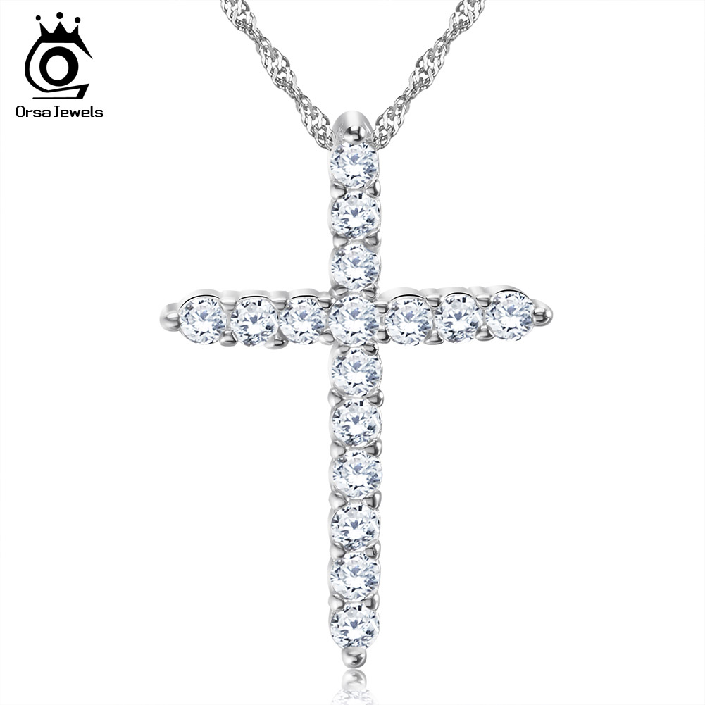 

ORSA JEWELS Cross Pendant Necklace, Fashion Silver with 3 Layer Platinum Plated,Allergy Free Trendy Jewelry Women Necklace ON56