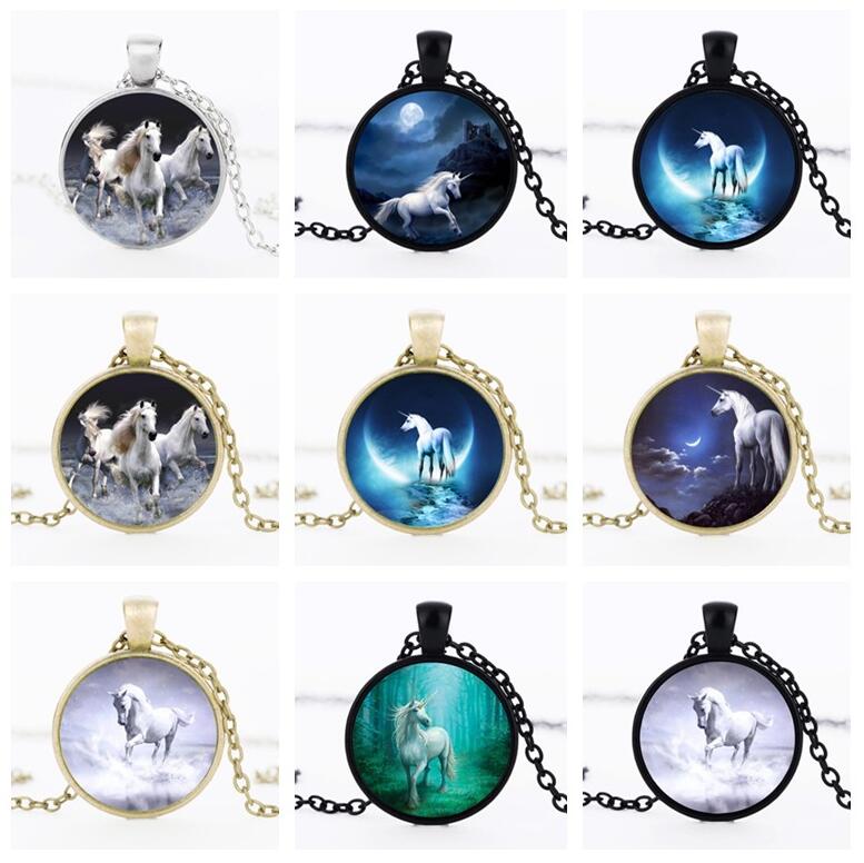 

Brand new Hot White Horse Unicorn Time Gem Pendant Necklace WFN573 (with chain) mix order 20 pieces a lot