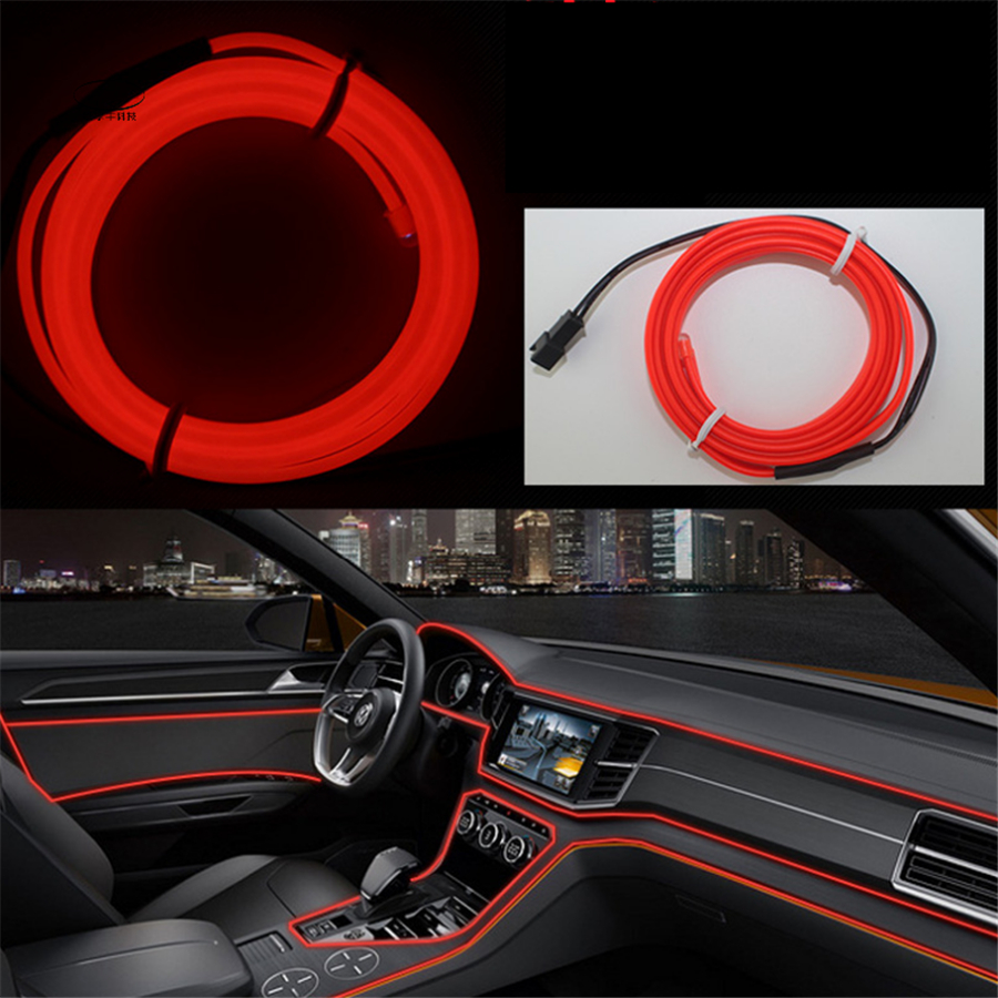 DIY Led Decoration Neon Light 12V 5Meters Car Interior LED Flexible EL Cold Wire Rope Tube Line Dashboard-image-407615601