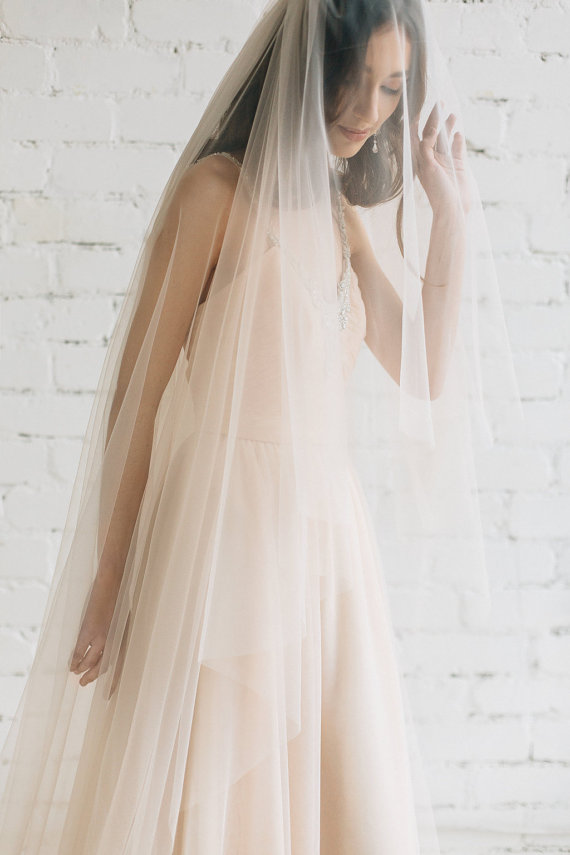 

Two Layer Cathedral Length Wedding Veil Champagne White Ivory Cut Edge Bridal Veil With comb Tulle 114a