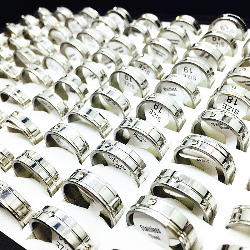 

wholesale bulk lots 50pcs mixed styles women's silver rhinestone stainless steel fashion jewelry finger rings brand new, Slivery;golden