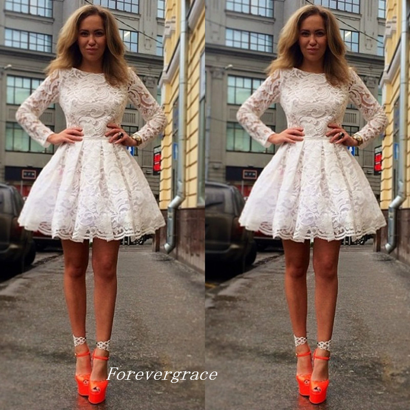 Robe de soirée courte de haute qualité avec manches longues, une ligne en dentelle, pour filles juniors, robe de soirée de remise de diplôme, sur