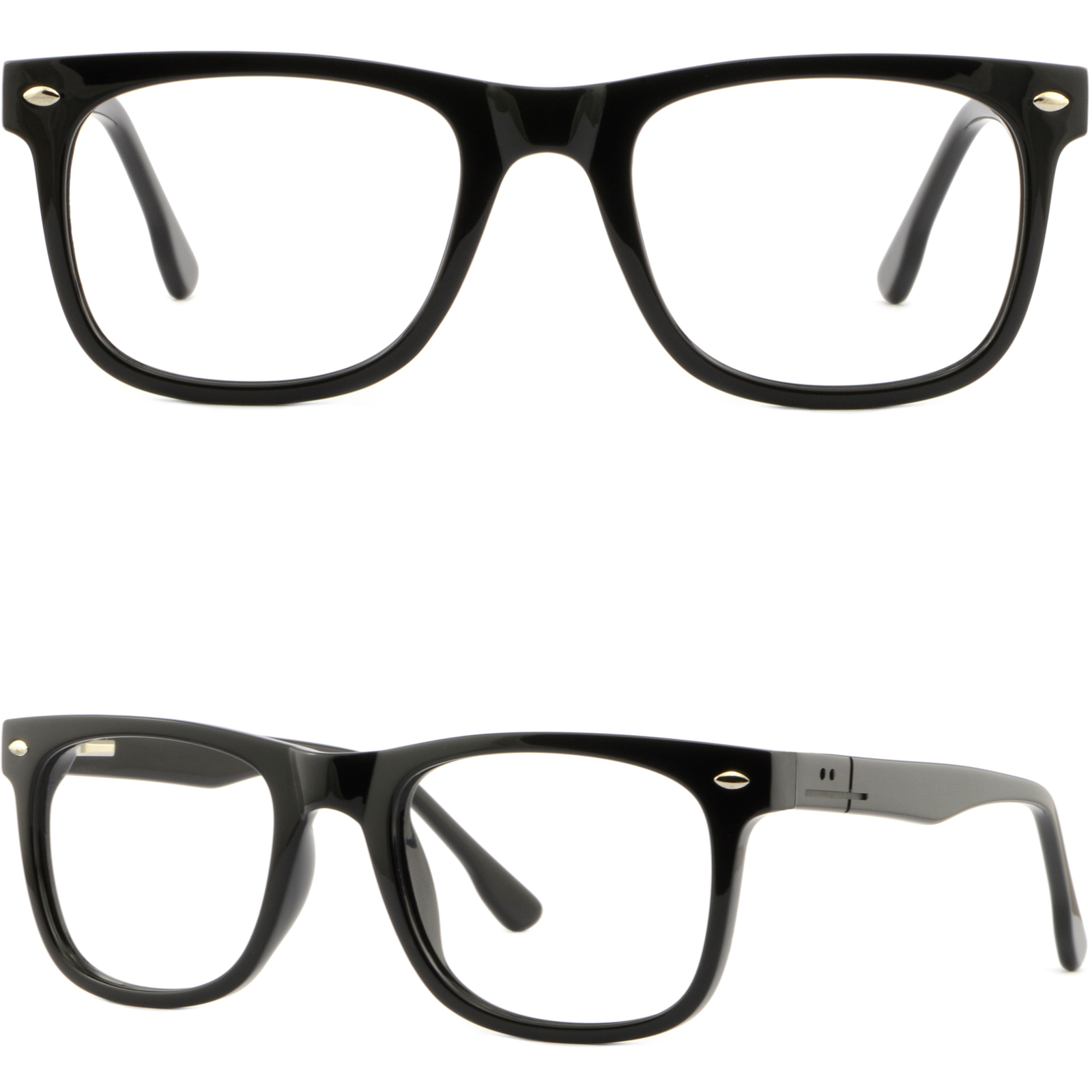 Schwarz Acryl Quadratisches Gestell Durchsichtige Linse Mode Brille Damen Herren