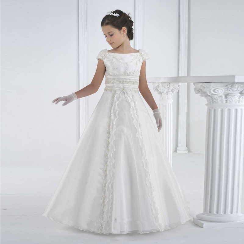 

2017 first communion dresses floor length princess white flower girl dresses girls white communion dresses, Light yellow
