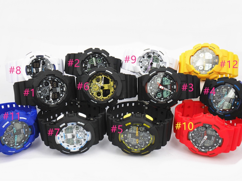 

5pcs/lot New relogio G100 men's sports watches, LED chronograph wristwatch,military watch,digital watch promotion price, Black blue(mix order color #1-#12)