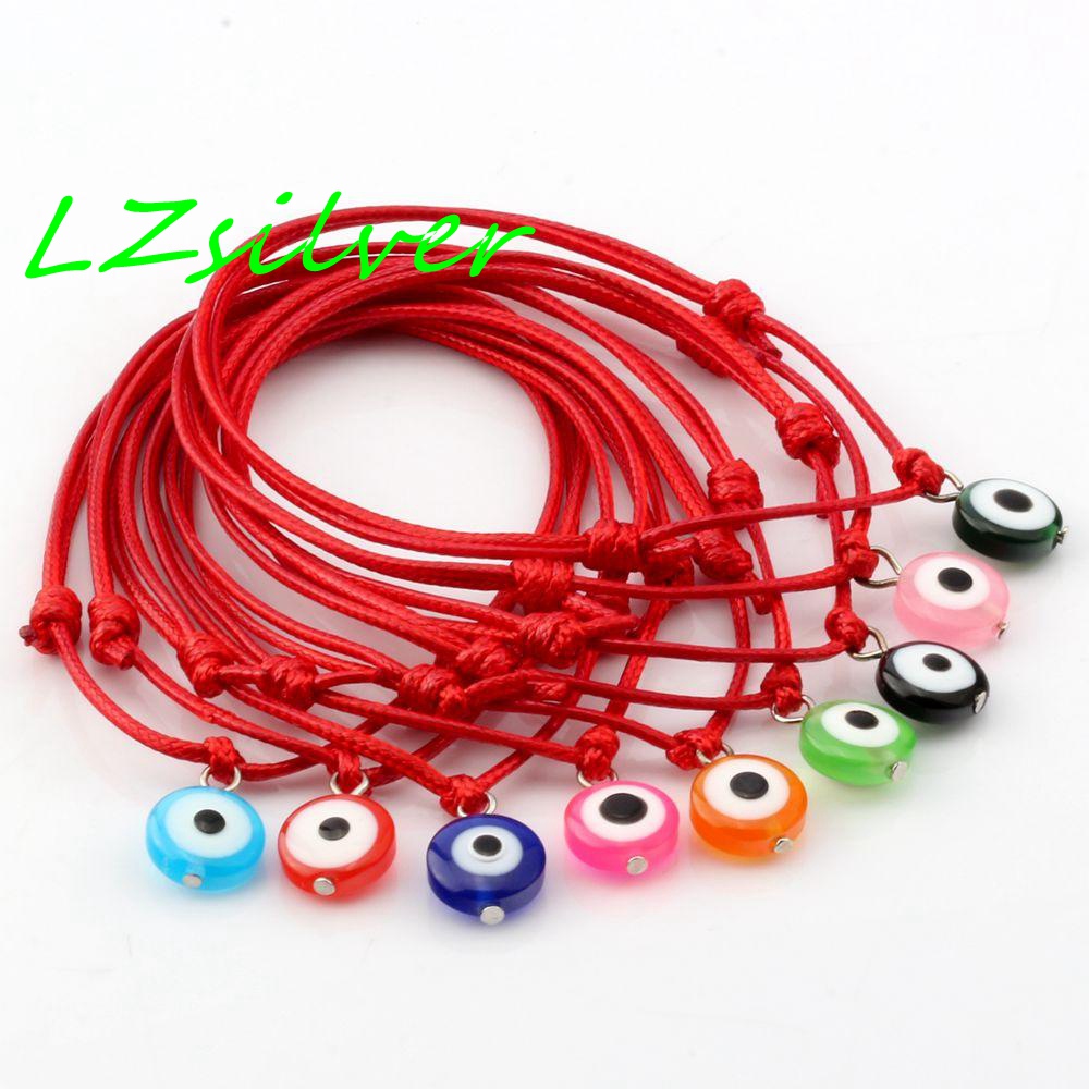 

100pcs Red Wax Rope Mixed Color Resin Evil Eye Beads Charm Adjustable Bracelets