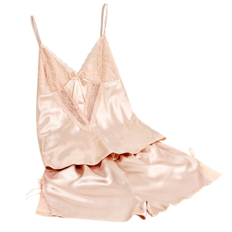 

Wholesale- Women's Sexy Babydoll Sleepwear Satin Lace Lingerie Robe Shorts Pajamas Set Summer Cool, Black