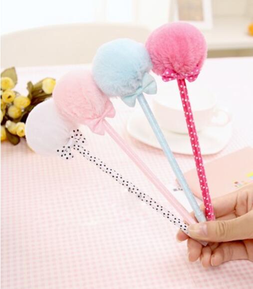 

Stationery Bow Plush Fur Ball Pen School Office Ballpoint Pen Girl Gift G648, Blue;orange