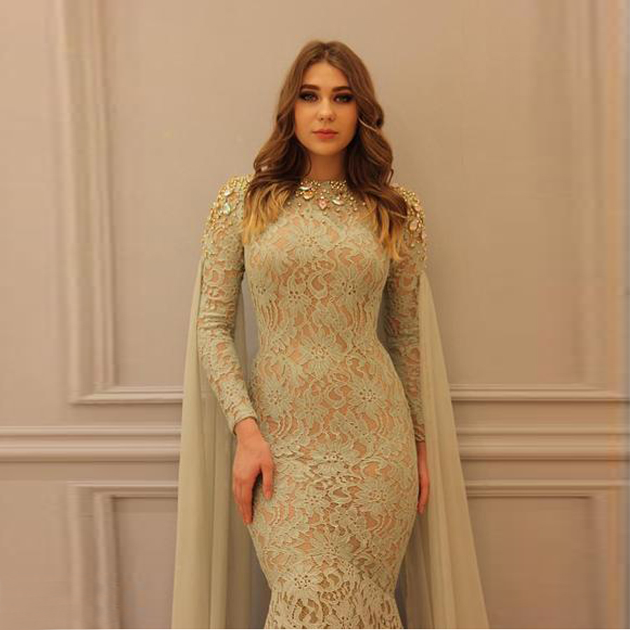 

Mint Green Prom Dresses Mermaid Lace High Neck Crystal Long Evening Dresses Custom Made Sweep Train Vestidos De Baile, Red