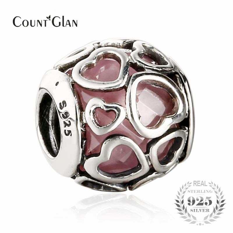 Fit Pandora Bracelet Pink Encased in Love Charms Bead 925 Sterling Silver Crystal Heart Beads For Jewelry Making Diy Brand Logo Bracelets-image-401726987