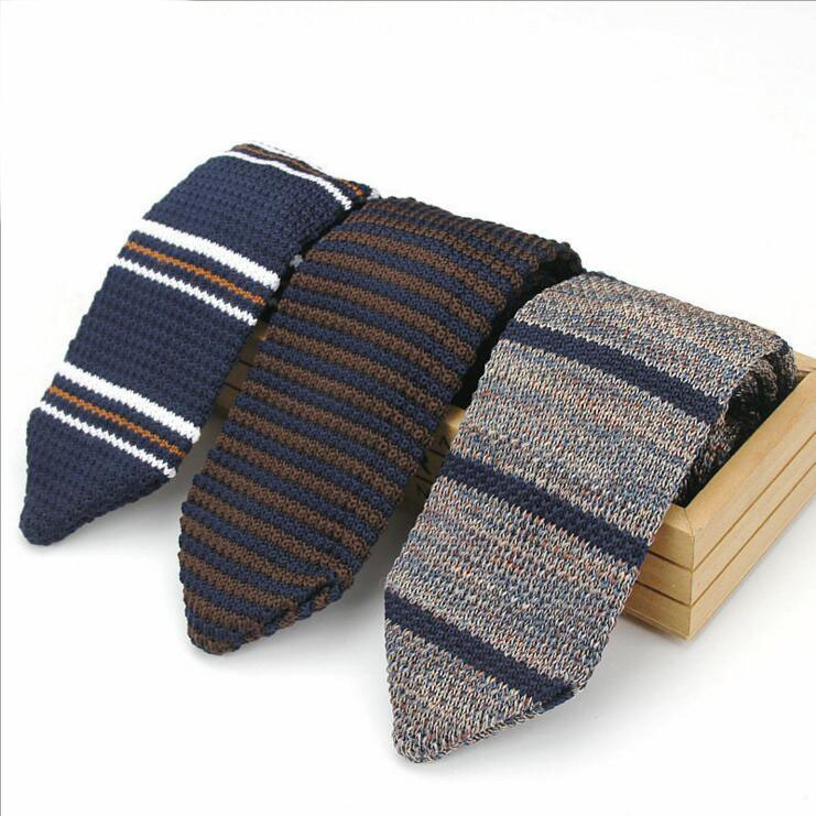 

New Design Fashion Male Brand Slim Designer Knitted Ties Neck Ties Cravate Narrow Skinny Neckties For Men Striped Ties