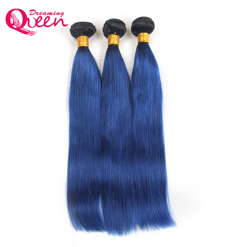

T1B Ocean Blue Color Ombre Brazilian Straight Human Hair Weave 100% Ombre Brazilian Virgin Human Hair 3 Pcs Ombre Bundles Extensions