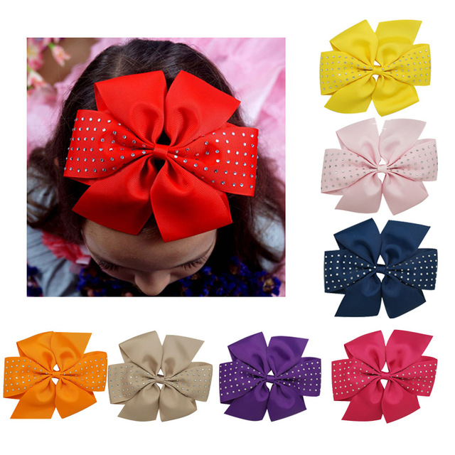 

30pcs 6inch Pinwheel Hair Bow Grosgrain Boutique Rhinestone bowknot With Hair Clips For Kids Hair Accessories, Mix