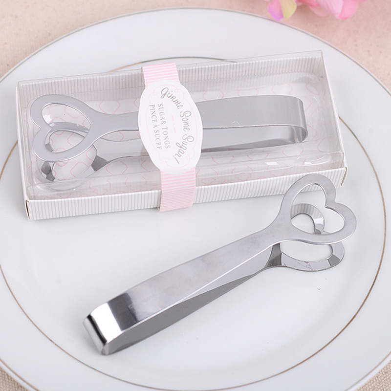 

Wedding Favor Gifts Stainless Steel Heart Shaped Sugar Tongs Ice Tong Cake Tong Party Souvenirs Box Packing