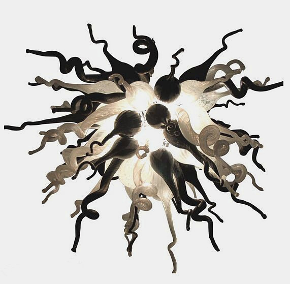

Style Artistic White black Murano Glass Chandeliers LED Flush Mounted Indoor Living Roon Blown Glass Chandelier Lighting
