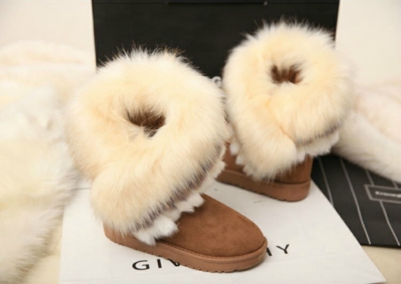 

NEW style Fox Fur Warm Women Snow Boots Autumn Winter Wedges boots size 36-40, Black
