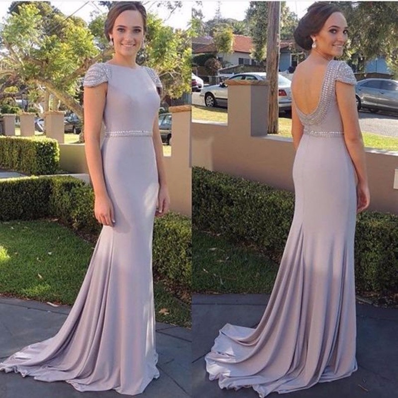 

Real Simple Purple Backless Mermaid Evening Dress Formal Prom Party Dresses Elegant Vestidos De Festa Mother Of The Bride Dresses, Champagne