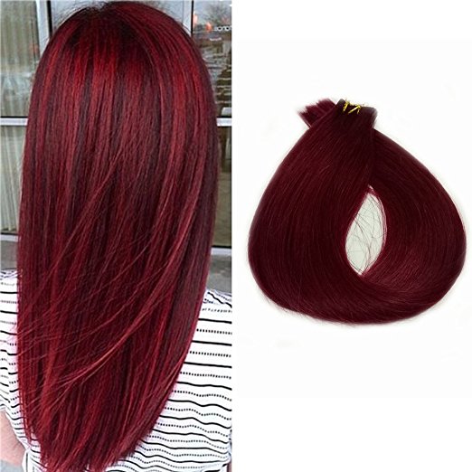 

Wholesale -Tape in human hair 16-26inch straight skin weft hair extension with Adhensive Tapes 40pcs/lot 100g/pack Color #Bug, 99j burgundy