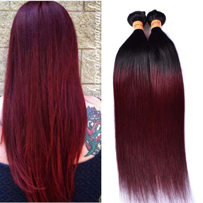 

PASSION Ombre Straight Hair Weaves 4 Bundles Dark Red 1B 99J Burgundy Brazilian Virgin Hair 100% Human Hair Weave Bundles