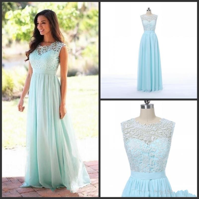 

New Lace Chiffon Country Style Beach Bridesmaid Dresses Formal Gowns The real picture Cheap Coral Mint Green Long Junior Bridesmaid Dress