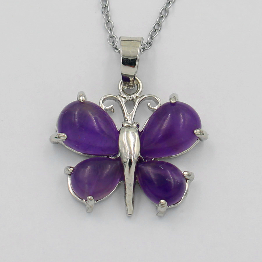 

Water Drop Beads Butterfly Pendants Pendulum Natural Gem Stone Jewelry For Women Silver Plated Chakra Amulet Fashion Jewelry