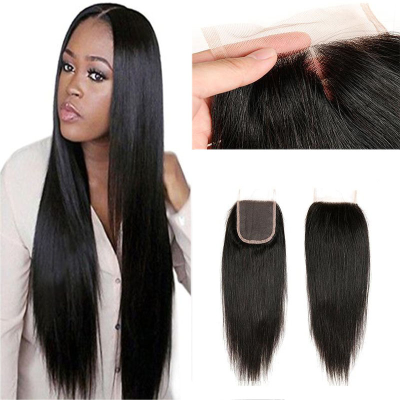

Peruvian Straight Hair Bundles With Lace Closure Free Middle Three Part Unprocessed Human Hair 3 Bundles With 4x4 Lace Closure Natural Color