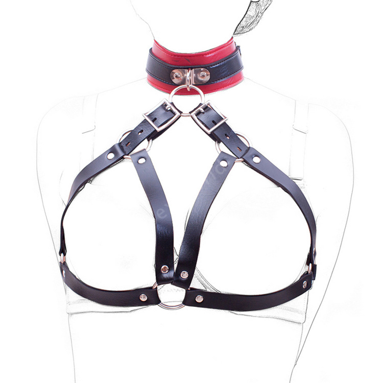 Nouvelle Arrivée Cou Collier Ouvert Soutien-Gorge Mamelon Bound Cou Anneau De Retenue Bondage Ensemble En Cuir PU Adulte Sex Toys Sexy Produits d