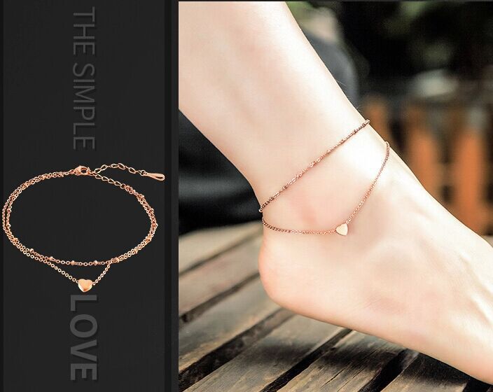 

Fashion double layer of love beach anklet titanium steel heart gift ornaments