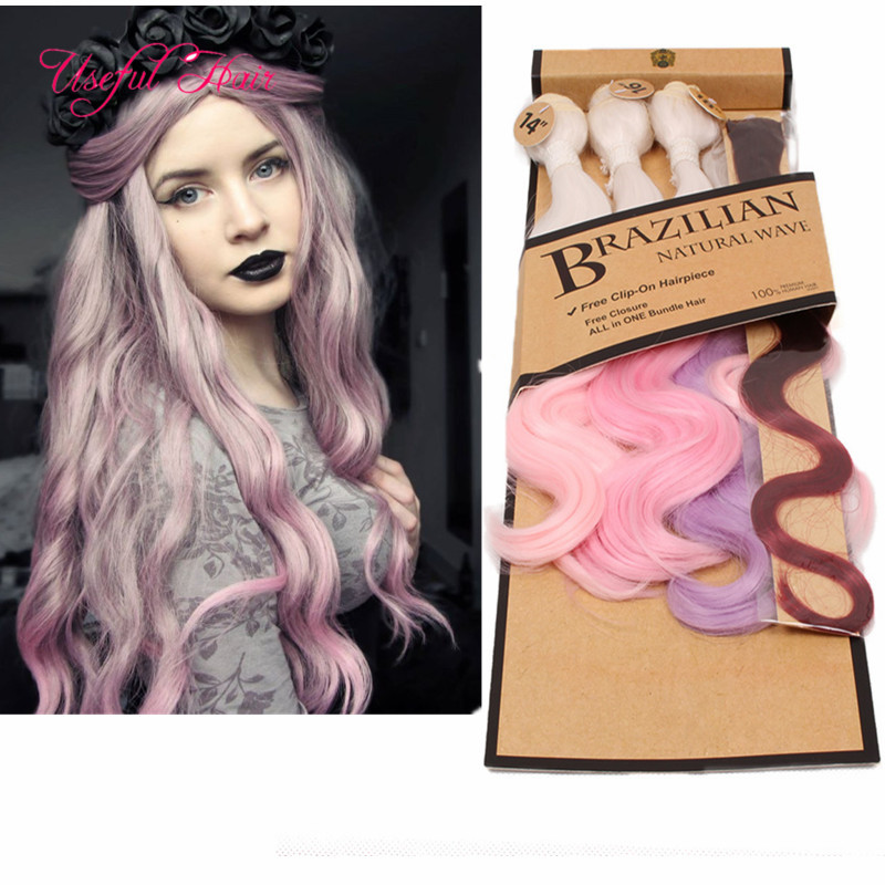 

synthetic weave 3 bulks brazillian hair extensions body wave weaves closure 220g synthetic braiding hair,bundles with closure sew in hair extensions, Light brown