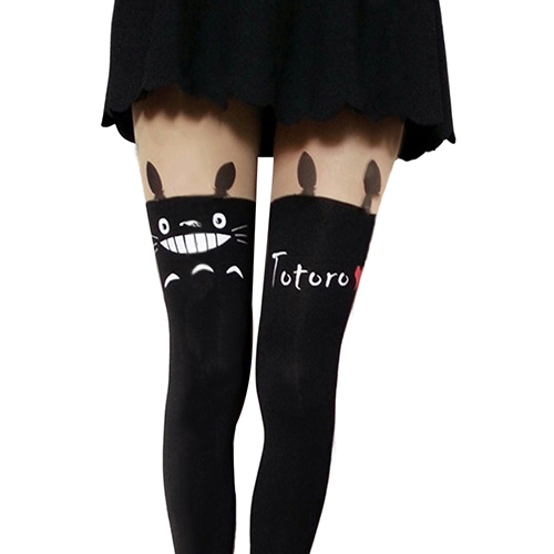 

Wholesale- Japan Totoro Print Knee High Length Chinchilla Tattoo Pantyhose 2015 Retail/Wholesale 61FB, As pic