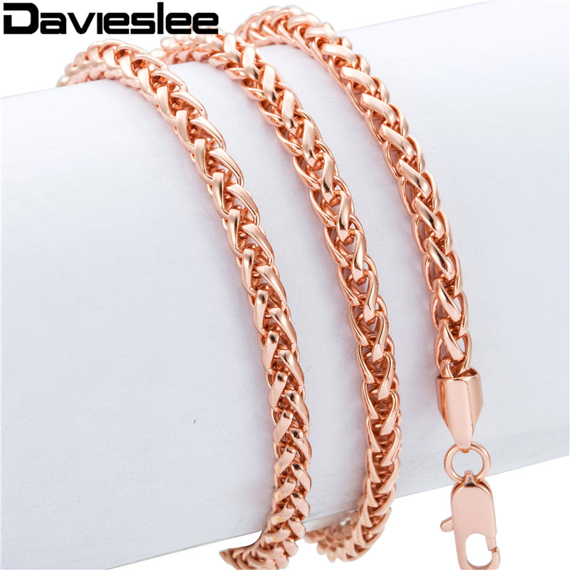 

Wholesale- Wheat Spiga Chain 4MM Mens Womens Rose Gold Filled Necklace GF Chain Wholesale Necklace Personalized Jewelry LGN255, Silver