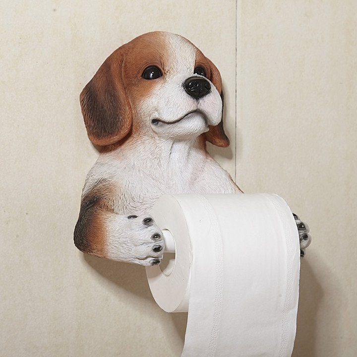 

Creative Wall Mounted Toilet Roll Paper Holder Puppy Dog Holding Case Resin Hanger Bathroom Accessories Home Decorative