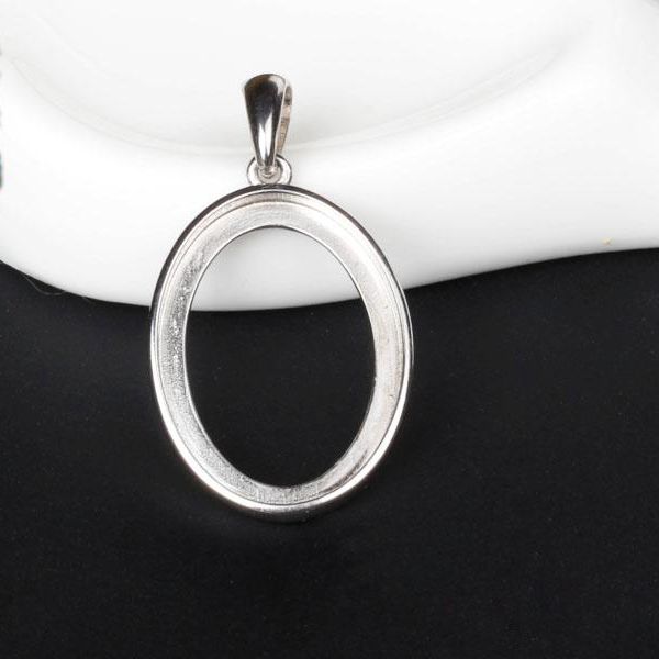 

925 Sterling Silver 16x22mm Oval Cabochon Semi Mount Pendant Setting Jewelry