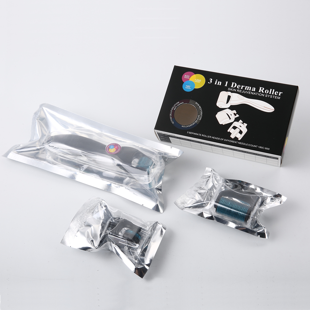 dhl free 3 In 1 Kit Derma Roller Titanium Micro Needle Roller 180 600 1200 Needles Skin DermaRoller for Body and Face 0.5 1.0 1.5 mm needles-image-395271240