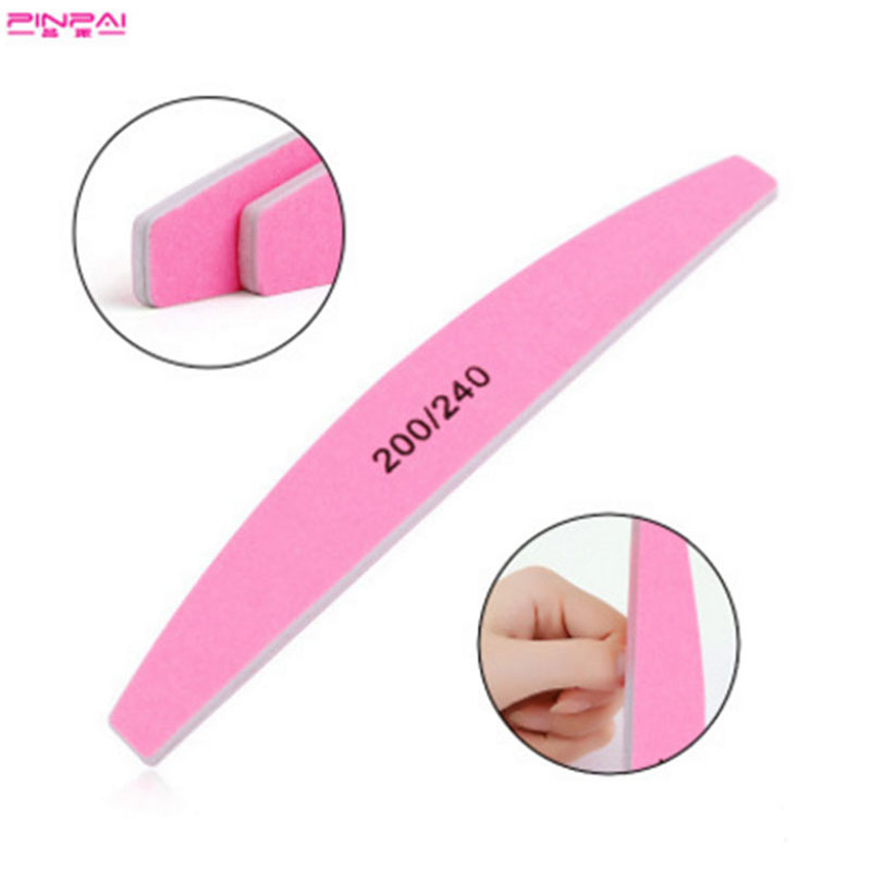 J1 D050 Pro Nail Files Manicure Sanding Buffer Washable Pink Half-round Double-Side Emery Board 200/240 Grit Nail Buffering Tools-image-403884533
