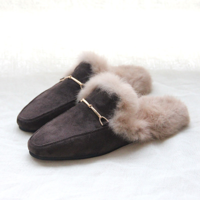 

High quality Fur loafers shoes women wear backless slippers loafer shoes free ship, Light tan