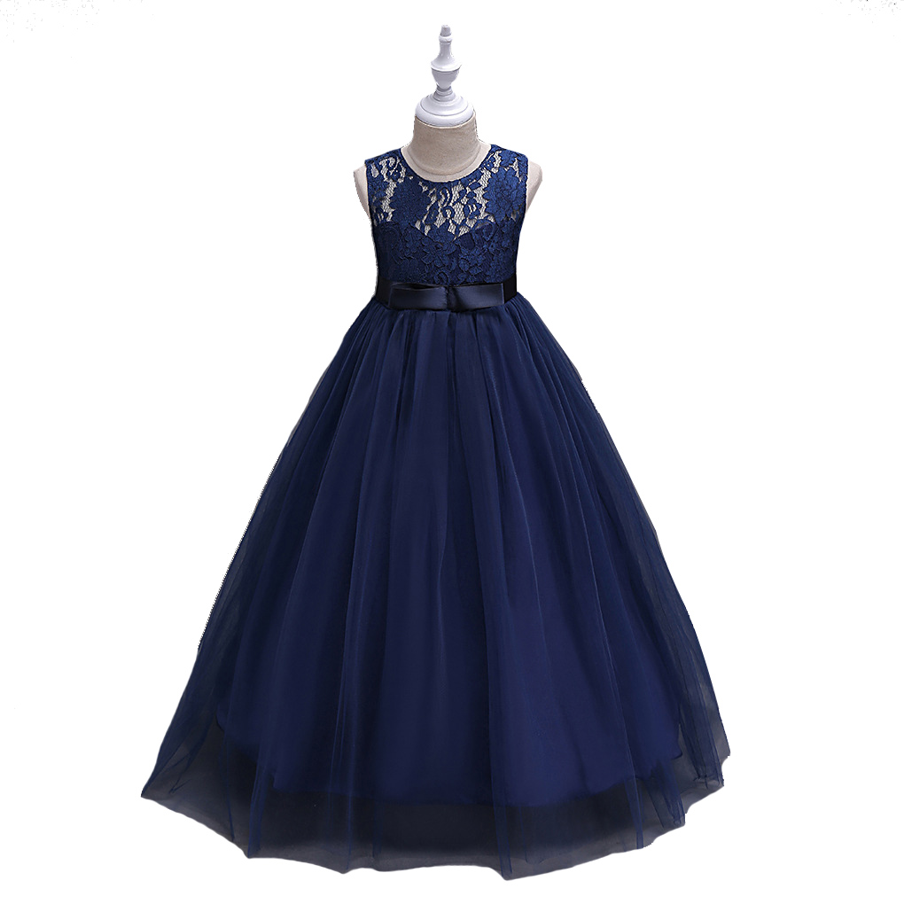 Cute O Neck Flower Girls Dresses Navy Blue Tulle With Bow A Line Kids ...