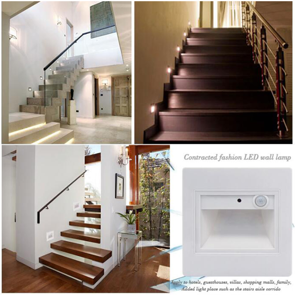 

0.6W Human Body & Light Sensor Porch Led Footlight Wall Plinth Recessed Stairs Steps Lamps Aisle Hotel Lighting Night Lights