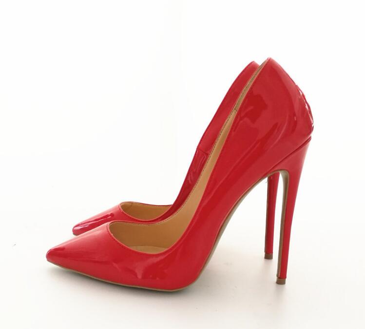 

Real photo Fashion Women Nude Black red Patent Leather Footwear Women Pumps for Wedding Pointed Orange Sexy High Heels Shoes 12cm stilettos, Nude 12cm