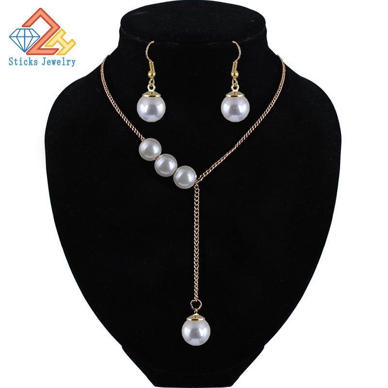 

New Women's Kc gold Fashion Pearl Necklace Dangle Earring +Necklace chain Studs Earring Jewelry, White